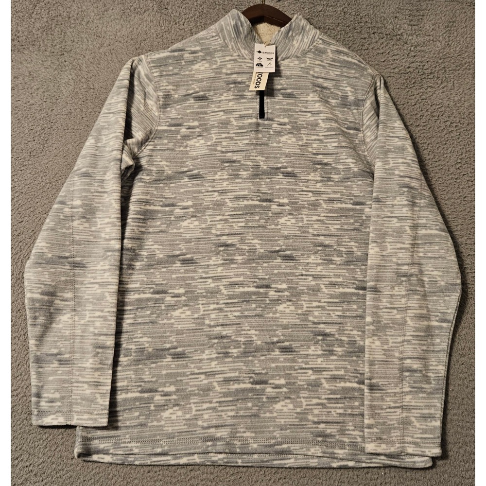 Tallwoods Mens 1/4 Zip Fleece Pullover Silver Grey Space Dye Size Medium NWT